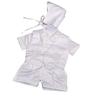 Lito Angels Baby Jongens Doopsel Doop Wit Satijnen Pak Kleding Doopkleding Doopkostuum Set met Muts Maat 68 (Leeftijd 3-6 maanden), Korte Mouw