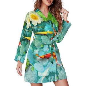Japanse Mooie Koi Vis Print Vrouwen Badjas Sjaal Kraag Loungewear Spa Badjas Lange Mouw Pyjama L