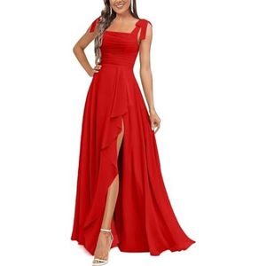 BRIGOW Dames Avondjurk Chiffon Bruidsmeisje Jurken met Split Ruches Lange Maid of Honor Floor Lengte Jurk BY028 BY028, Rood, 32