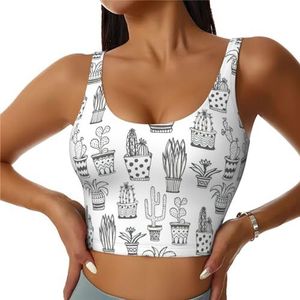 Cactus Planten Print Casual Wear Vrouwen Sport Vest Yoga Vest Workout Vest Voor Vrouwen Lichtgewicht Trendy, Zwart, S