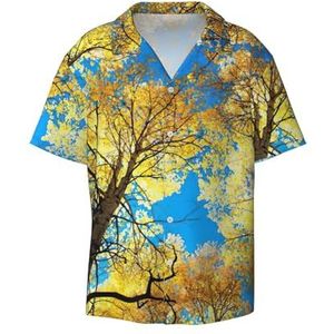Tree and Sky Print Button Down Shirt voor heren, korte mouwen, casual shirt voor heren, zomer, zakelijk, casual overhemd, Zwart, 4XL