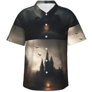 EdsfFehs Hawaïaans Halloween horror 1-print herenoverhemd, lichtgewicht, ademend, korte mouwen met voorzak (S-3 x l), Zwart, S