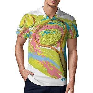 Graffiti tennisracket heren golfpoloshirt zomer T-shirt met korte mouwen casual sneldrogende T-shirts L