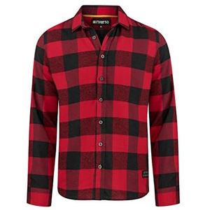 riverso RIVArne flanellen overhemd voor heren, lange mouwen, geruit, regular fit, houthakkershemd, 100% katoen, grijs, bruin, geel, rood, groen, S, M, L, XL, XXL, 3XL, 4XL, 5XL, Cherry Red (15300), L