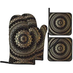 Kaleidoscoop Mandala Hittebestendige Geïsoleerde Ovenwant En Pan Deksel Mat Set Van 4 Voor Bakken Koken Grillen