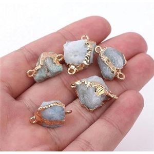 Onregelmatige natuurlijke ruwe ruwe steen connector hangers energie genezing reiki minerale kwarts hanger charme maken ketting oorbel-NR 13 aquamarijn-1pc