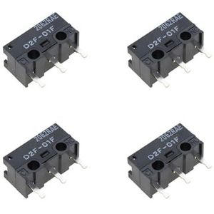 VGOL 4 stks D2F-01F Micro Schakelaar Muis Eindschakelaar 10 Miljoen Klikken 0.7N Zwart Handmatige PCB Mount 1-weg Rvs Normaal Open