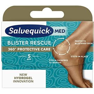 Salvequick ® | Blister Rescue 5 | Hydrogel wondkussen voor voetbellen voor drukontlasting. Eenvoudig en pijnloos verwijderen | 5 eenheden in verschillende maten voor een 360 ° hielbescherming verzorging