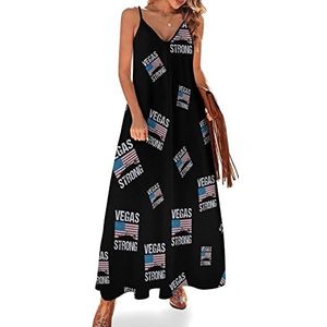 Vegas Strong Maxi-jurk voor dames, V-hals, casual, mouwloos, verstelbare riem, sexy lange jurk