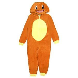 Pokemon Onesie Jongens | Kinderpyjama Pikachu Geel 3D Oren All In One Outfit | Gamer Merchandise, Charmander, 7-8 jaar