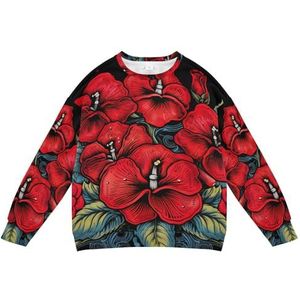 KAAVIYO Petunia sweatshirt met bloemen, rood, zwart, zachte trui voor kinderen, lange mouwen, ronde hals, voor jongens en meisjes, Patroon., XS
