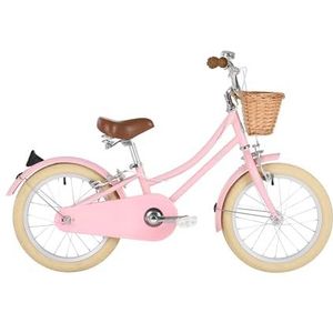 Bobbin Gingersnap 16 inch wiel kinderfiets voor meisjes en jongens van 4-6 jaar, kinderfiets met fietsbel, rieten mand en stabilisatoren inbegrepen (Blossom Pink)