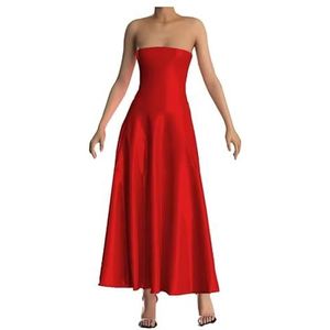 YGZHANYUANOKU Club Party Vrouwen Strapless PVC Lederen Mouwloze Borst Wrapping A-lijn Maxi Jurken Enkellengte Lange Jurk Vintage Aanpasbare, Rood, XL