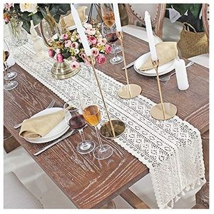 Tafelloper, tafellopers, holle tafelloper kwastjes beige katoen bruiloft decor tafelkleed romantische tafelhoes koffie (maat 24 x 200 cm)