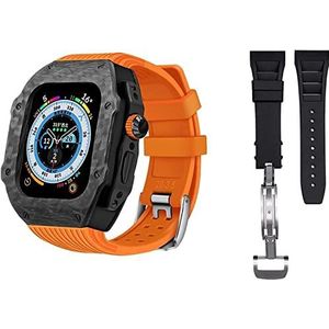 OFWAX Luxe koolstofvezel horlogekast met 2 bandmodificatieset, voor Apple Watch 8 Ultra 49 mm, Siliconen rubberen horlogeband Cover Retrofit Set, Voor iWatch 8 7 6 5 4 SE 45 mm 44 mm, 44mm, agaat