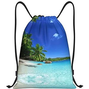 RVENU Tropische Paradijs Gedrukt Trekkoord Rugzak Sport Gym tassen Waterdichte Vouwen Trip String Bag Thuis Reizen Opslag Gebruik, Zwart, Medium