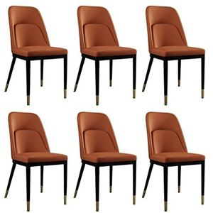 GEIRONV Keukenstoelen Set van 6, Faux Matte Pu Lederen gestoffeerde rug woonkamer accent stoelen carbon stalen frame eetkamerstoelen Eetstoelen (Color : Orange)