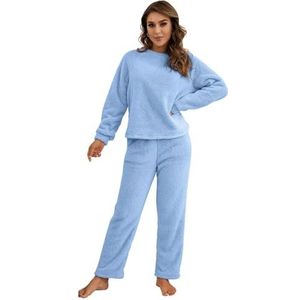 women's fleece pajamas set, Long Sleeve Warm Pjs, Comfy Warm Soft PJs for Women Sets (M,Blue)