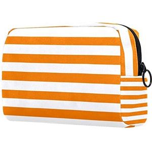 Oranje en witte streep patroon afdrukken reizen cosmetische tas voor vrouwen en meisjes, kleine make-up tas rits zakje toilettas organizer, Meerkleurig, 18.5x7.5x13cm/7.3x3x5.1in, Modieus