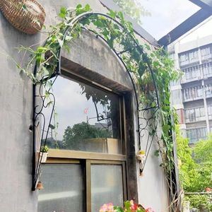 Halfronde smeedijzeren tuinboog for klimplanten, decoratieve boog for pergola, trellis for patio's, ramen, veranda's, aan de muur bevestigde rozenbogen for tuinen.(Black,105 x 21 x 105cm)