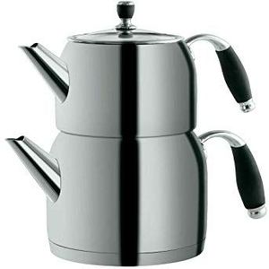 MULEX Theeketel Caydanlik Takimi theekoker theepot set zilver MX02 1l/2L