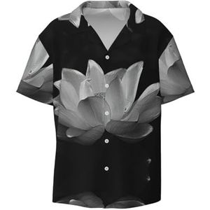 OdDdot Zwart Wit Bloem Print Heren Jurk Shirts Atletische Slim Fit Korte Mouw Casual Business Button Down Shirt, Zwart, XXL