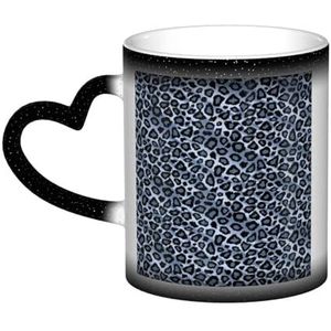 XDVPALNE Lichtblauw luipaard dier, keramische mok warmtegevoelige kleur veranderende mok in de lucht koffiemokken keramische beker 330 ml