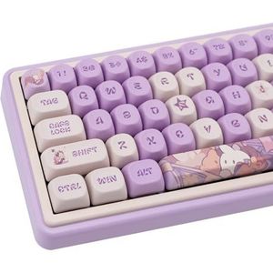 TIMSEKER Leuke Toetsenbord Keycaps met 131 toetsen, paarse konijn, kleurstofsublimatie dikke PBT keycaps Csutom, ronde Kawaii Cherry Mx keycaps voor ANSI-lay-out, mechanisch gamingtoetsenbord