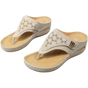 Ademende mesh sportsandalen met antislipzool, damesslippers, open teen, casual pantoffel(Beige,42 EU)