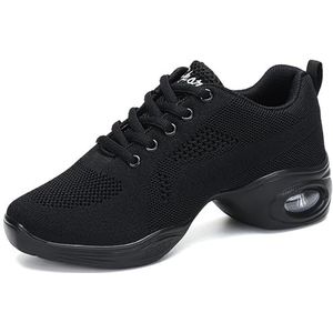 Hiuzylqx Ademende dansschoenen voor dames, veterschoenen voor jazztraining met luchtkussen, gespleten zool en platform atletische wandeldansschoenen,A,34 EU