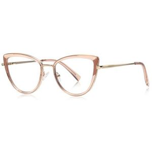 moomoobird Anti-Blue Light Bril voor Vrouwen Metalen Cat Eye Bril Frame TR90 Mode Bril, Roze Goud Frame, Large