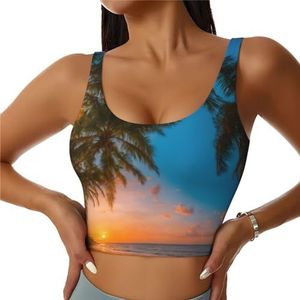 Zonsondergang Hawaiiaanse palmboom print casual wear vrouwen sport vest yoga vest workout vest voor vrouwen lichtgewicht trendy, Zwart, S