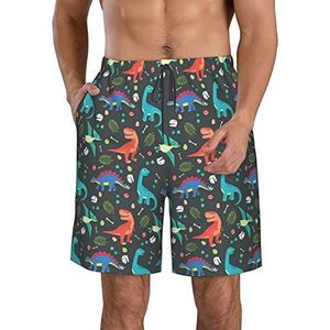 PHTZEZFC Cartoon dinosaurus print heren strandshorts zomer shorts met sneldrogende technologie, lichtgewicht en casual, Wit, XL