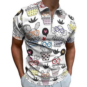 Kleuren met Vrolijke Cactus Polo Shirt voor Mannen Casual Rits Kraag T-shirts Golf Tops Slim Fit