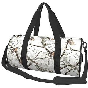 Zebra Print Reizen Duffle Bag voor Mannen Vrouwen Sport Gym Tas Opvouwbare Weekender Bag Carry on Overnight Bag voor Reizen Zwemmen Basketbal, Witte bomen Camo, Eén maat