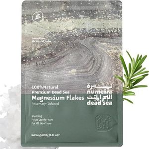 Numeira Dode Zee Zout Magnesium Bad en Inweken, Ontspannend Magnesium Badzout uit Jordanië, Rozemarijn Infundeert Magnesiumchloride Vlokken voor Baden, 250 g
