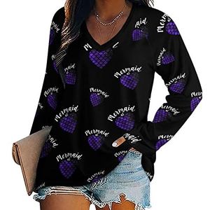 Zeemeermin in hart dames lange mouwen V-hals T-shirts herfst tops pullover tuniek T-shirt voor leggings