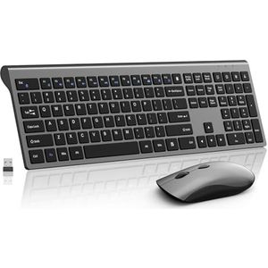 Draadloze muis en toetsenbordcombinatie, stil computertoetsenbord van volledige grootte met rekenmachineknop, 2400 dpi-muis, stille klik, slanke draadloze USB-set voor laptop, pc, Windows Mac - grijs