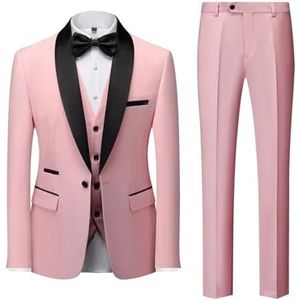 Bruidsmannen pak mannelijk zakelijk casual bruiloft blazers jas vest broek 3-delige set heren kleurblok kraag pakken jas broek vest mannen pak voor bruiloft groomsmen, roze, Asia 3XL 80 to 87 kg