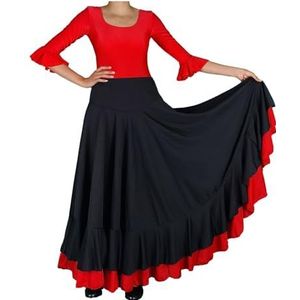 Flamenco rok met 2 ruches, zwart-rood, Zwart en rood., 8 Jaren
