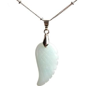Women Choker Necklace Jewelry Natural Labradorite Turquoises Quartz Crystal Stone Angel Wings Pendant Necklace (Color : Amazonite)