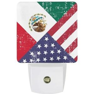 Vintage US Mexico Vlag Warm Wit Nachtlampje Plug In Muur Schemering naar Dawn Sensor Lichten Binnenshuis Trappen Hal