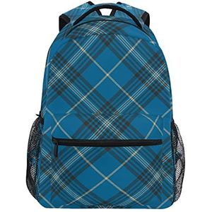 Blauw geruite patroon schoolrugzak voor meisjes jongens middelbare school stijlvol ontwerp studententassen boekentassen, Patroon, 11.5×8×16In