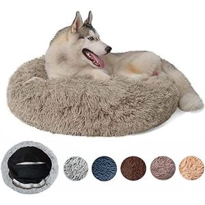 Pluizige anti-stress hondenmand, wasbaar wasbaar afneembaar kussen ronde zachte pluche bank, manden en comfortabele meubels voor honden kat (XXS-40cm, lichtbruin)