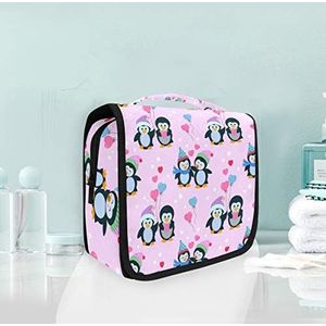 Hangende opvouwbare toilettas roze pinguïn liefde make-up reizen organizer tassen case voor vrouwen meisjes badkamer