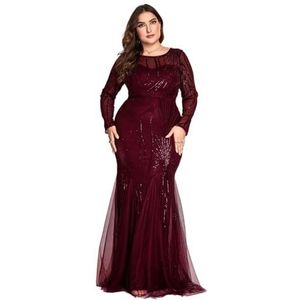 Vrouwen avondjurk, lange mouwen Prom jurken feestjurken(Dark red,4XL)