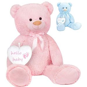 Brubaker XXL teddybeer 100 cm met Hello Baby Hart - Babyshower cadeau voor pasgeborenen meisjes - knuffeldier knuffeldier pluche dier - roze
