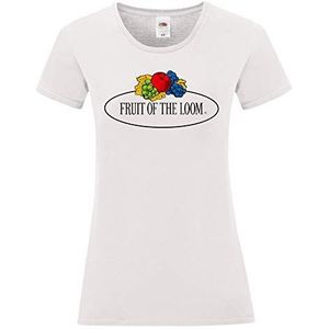 Fruit of the Loom Ladies Iconic 150 T-shirt met vintage logo op de borst, wit - vintage logo groot, XL
