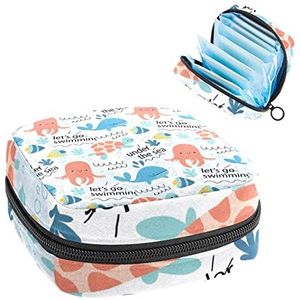 Kleurrijke Doodle Octopus Dolfijn Vis,Periode Pouch Draagbaar,Tampon Opbergtas,Tampon Houder voor Portemonnee Vrouwelijke Product Organizer, Meerkleurig, 4.7x6.6x6.6 in/12x17x17 cm