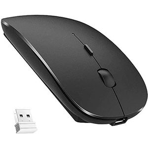 Bluetooth draadloze muis, dual mode slanke oplaadbare draadloze muis stille draadloze muis met Bluetooth 4.0 en 2.4G draadloos, compatibel met laptop, pc, Windows Mac Android OS Tablet (zwart)